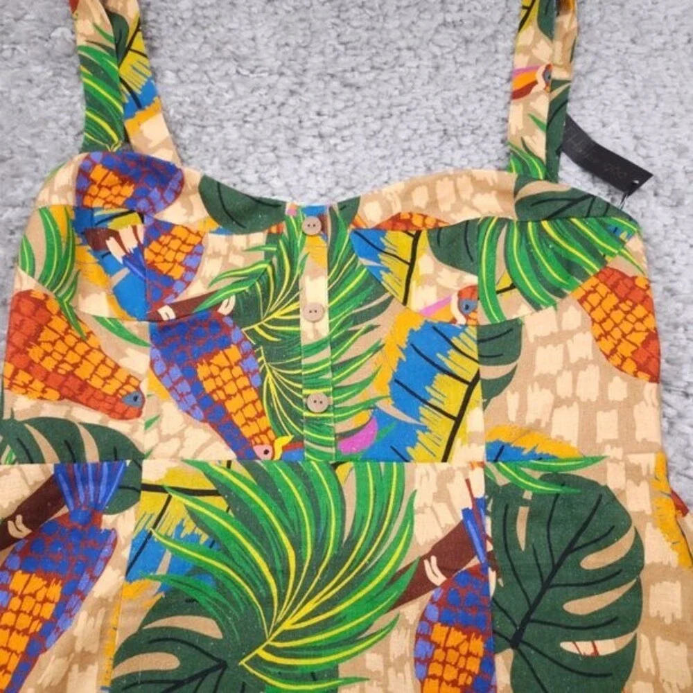 House of Harlow 1960 Linen Blend Toucan Tropical Mini Dress NWT Women's Size XL